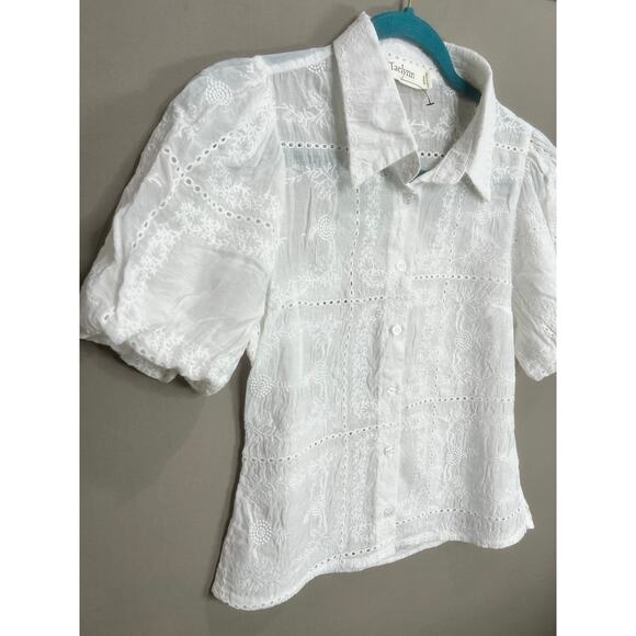 Taelynn White Coquette Button Up Puff Sleeve Embroidered Sz M Fairy Cottage Y2K - Picture 7 of 13
